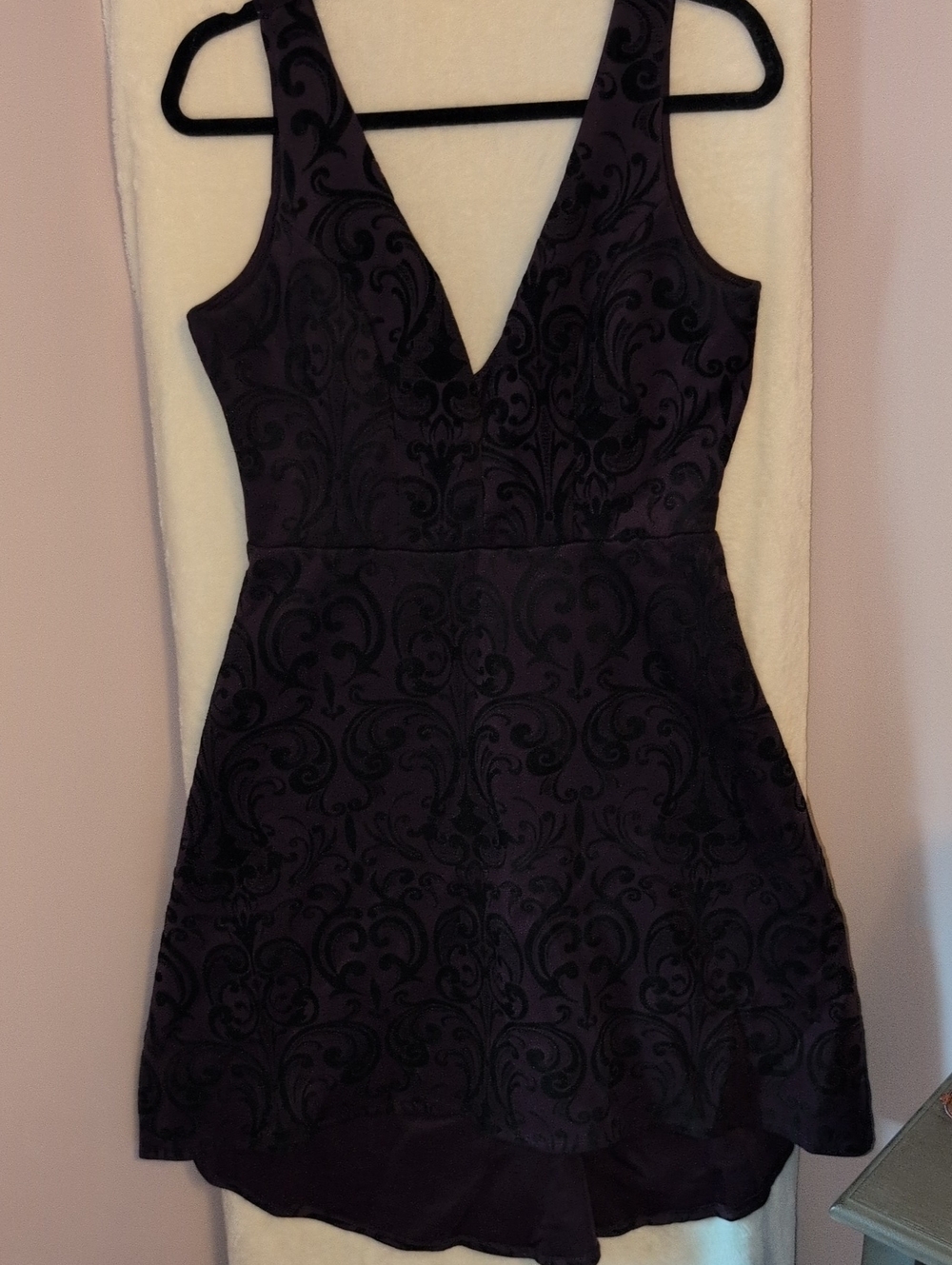 Maurices Deep Purple High-Low Deep V-Neck Dress With Black Flocking Reposh